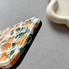 Orange Green Leaves Floral Textured Soft Silicone iPhone Case