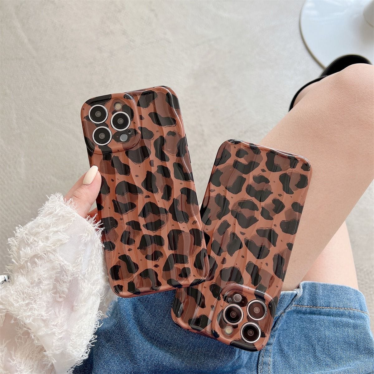 Protective Apple iPhone Back Cover - Brown Leopard Textured Soft Silicone iPhone Case
