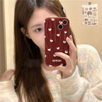 Protective Apple iPhone Back Cover - Maroon With White Hearts Textured Soft Silicone iPhone Case - Style 4