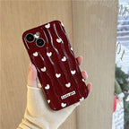 Protective Apple iPhone Back Cover - Maroon With White Hearts Textured Soft Silicone iPhone Case - Style 2