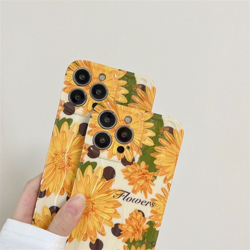 Protective Apple iPhone Back Cover - Orange Big Floral Flowers Textured Soft Silicone iPhone Case - Style 2