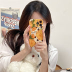 Protective Apple iPhone Back Cover - Orange Big Floral Flowers Textured Soft Silicone iPhone Case - Style 3