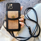 Protective Apple iPhone Back Cover - Luxury Fabric Wallet Crossbody Black White iPhone Soft Silicone Case - Style 6