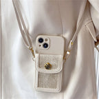 Protective Apple iPhone Back Cover - Luxury Fabric Wallet Crossbody Black White iPhone Soft Silicone Case