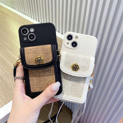 Luxury Fabric Wallet Crossbody Black White iPhone Soft Silicone Case