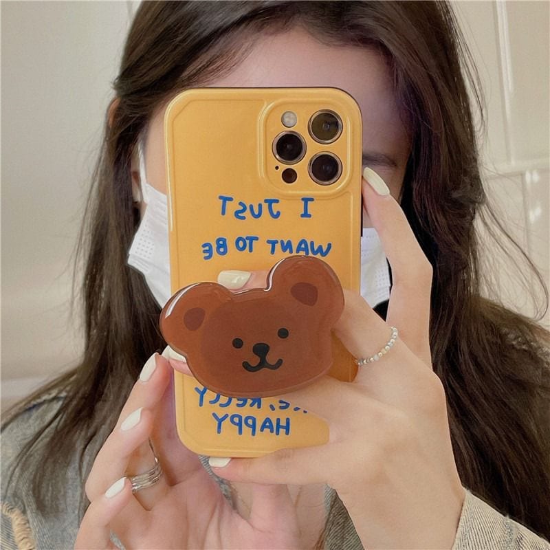Protective Apple iPhone Back Cover - Yellow Happy Teddy Bear Phone Holder iPhone Soft Case - Style 4
