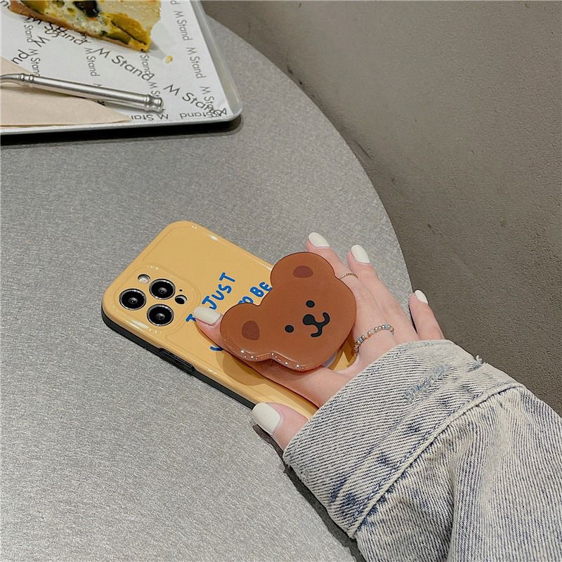 Protective Apple iPhone Back Cover - Yellow Happy Teddy Bear Phone Holder iPhone Soft Case - Style 2