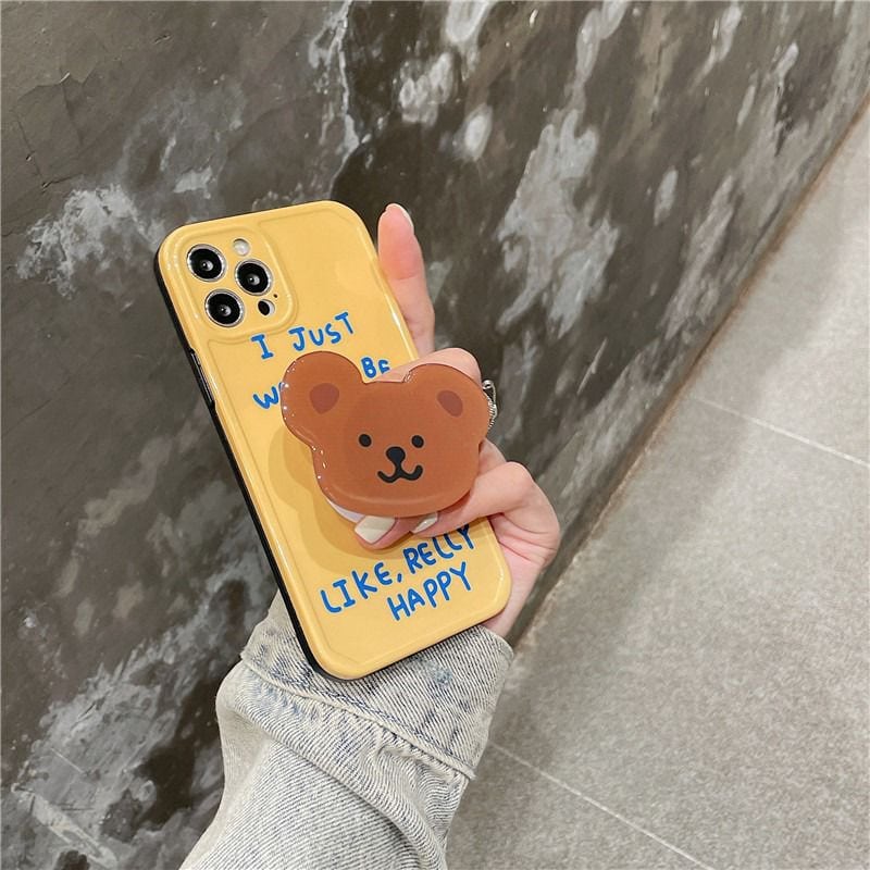 Protective Apple iPhone Back Cover - Yellow Happy Teddy Bear Phone Holder iPhone Soft Case - Style 5