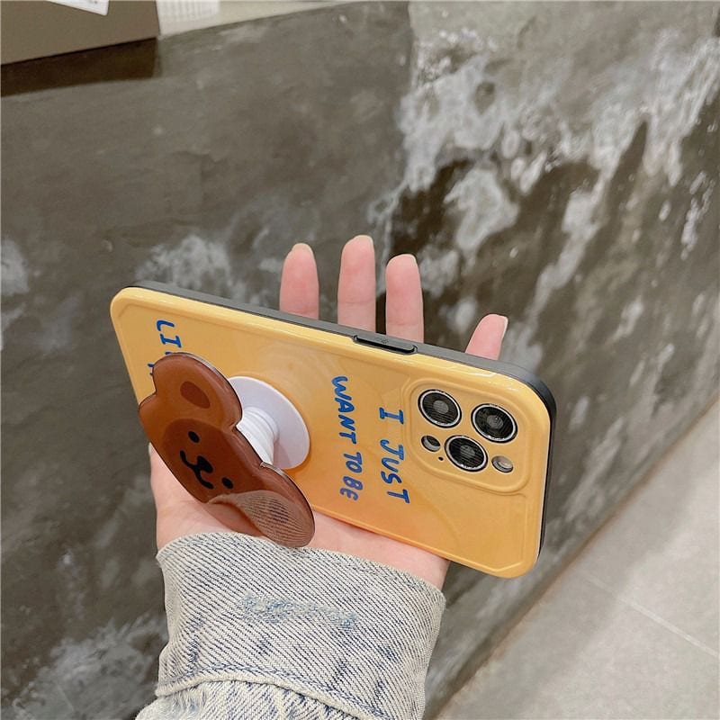 Protective Apple iPhone Back Cover - Yellow Happy Teddy Bear Phone Holder iPhone Soft Case - Style 3