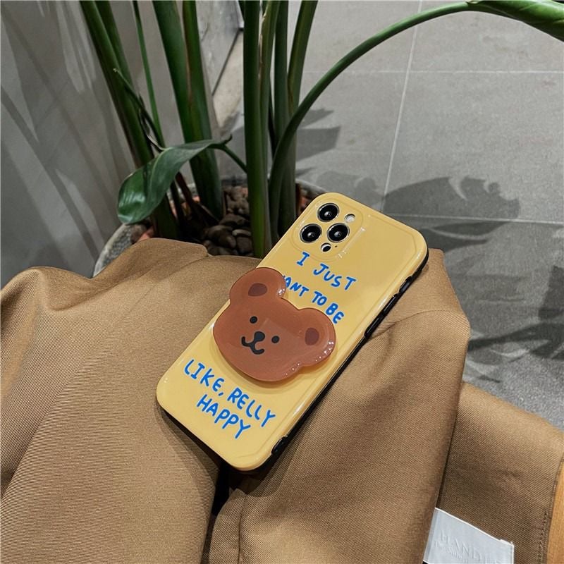 Protective Apple iPhone Back Cover - Yellow Happy Teddy Bear Phone Holder iPhone Soft Case - Style 6