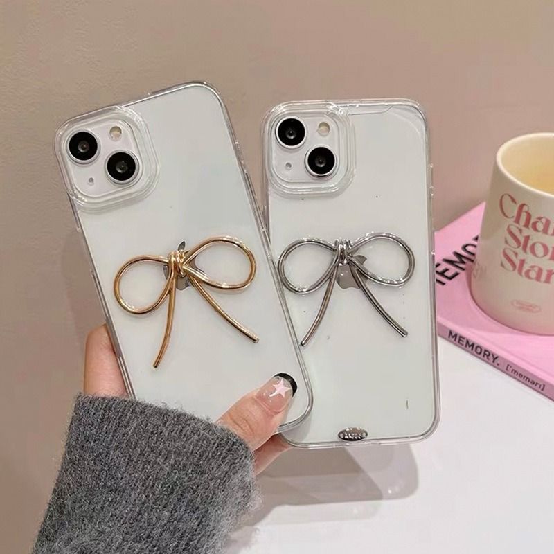 Protective Apple iPhone Back Cover - Silver Bow High Quality Transparent iPhone Soft Case - Style 3
