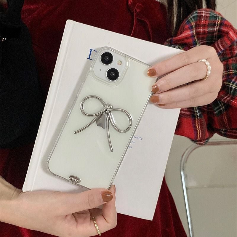 Protective Apple iPhone Back Cover - Silver Bow High Quality Transparent iPhone Soft Case - Style 2