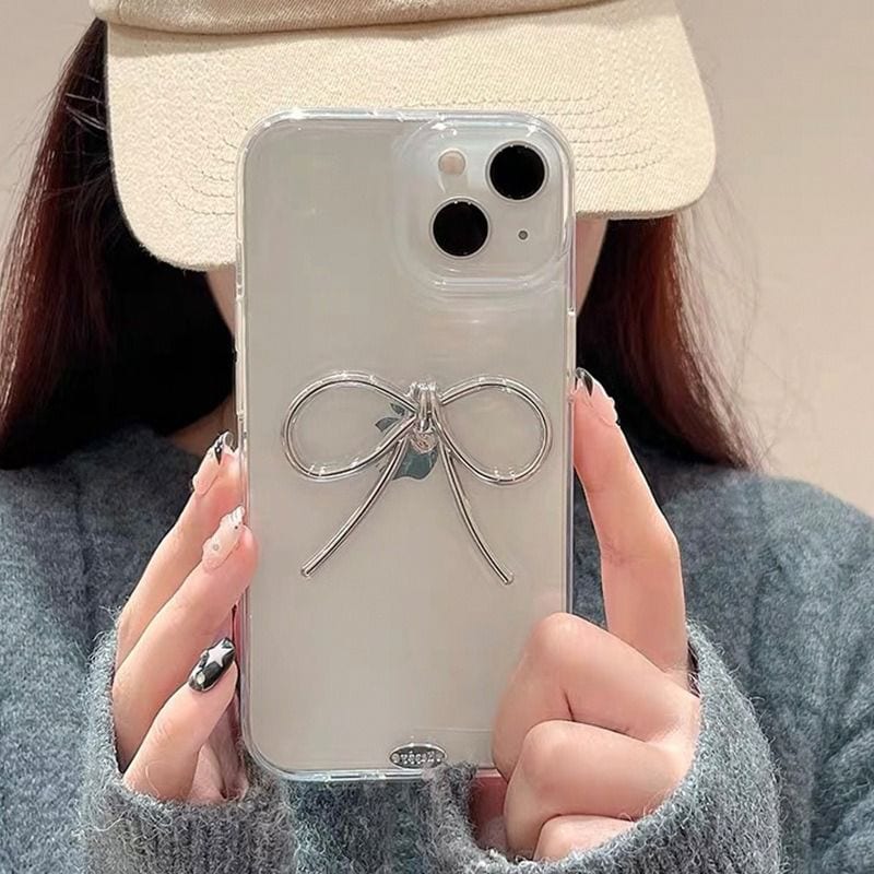 Protective Apple iPhone Back Cover - Silver Bow High Quality Transparent iPhone Soft Case