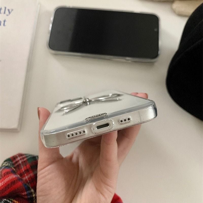 Protective Apple iPhone Back Cover - Silver Bow High Quality Transparent iPhone Soft Case - Style 4