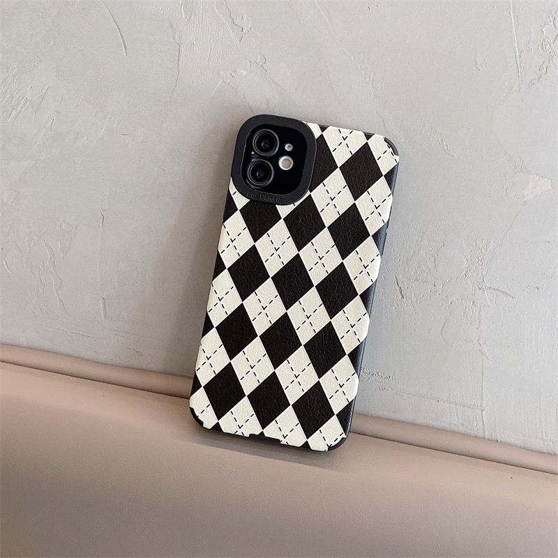 Protective Apple iPhone Back Cover - B/W Checks Geometric iPhone Textured Silicone Case - Style 2