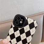Protective Apple iPhone Back Cover - B/W Checks Geometric iPhone Textured Silicone Case - Style 5