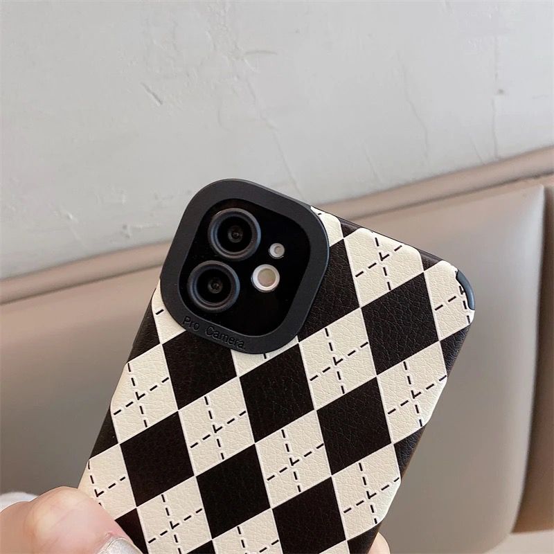 Protective Apple iPhone Back Cover - B/W Checks Geometric iPhone Textured Silicone Case - Style 5