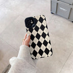 Protective Apple iPhone Back Cover - B/W Checks Geometric iPhone Textured Silicone Case - Style 4