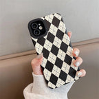 Protective Apple iPhone Back Cover - B/W Checks Geometric iPhone Textured Silicone Case