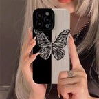 Protective Apple iPhone Back Cover - B/W Butterfly iPhone Textured Silicone Case - Style 3