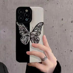 Protective Apple iPhone Back Cover - B/W Butterfly iPhone Textured Silicone Case - Style 4