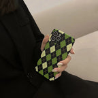 Protective Apple iPhone Back Cover - Green Black Checks Geometric iPhone Textured Silicone Case - Style 5