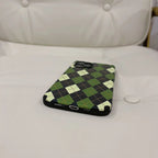 Protective Apple iPhone Back Cover - Green Black Checks Geometric iPhone Textured Silicone Case - Style 4