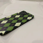 Protective Apple iPhone Back Cover - Green Black Checks Geometric iPhone Textured Silicone Case - Style 3