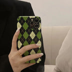 Protective Apple iPhone Back Cover - Green Black Checks Geometric iPhone Textured Silicone Case - Style 6