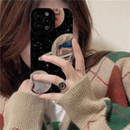 Protective Apple iPhone Back Cover - Samsung iPhone Planet Stars Galaxy Black Textured Silicone Case - Style 3