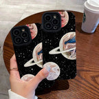 Protective Apple iPhone Back Cover - Samsung iPhone Planet Stars Galaxy Black Textured Silicone Case - Style 5