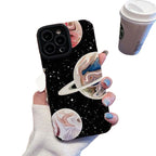 Protective Apple iPhone Back Cover - Samsung iPhone Planet Stars Galaxy Black Textured Silicone Case - Style 2