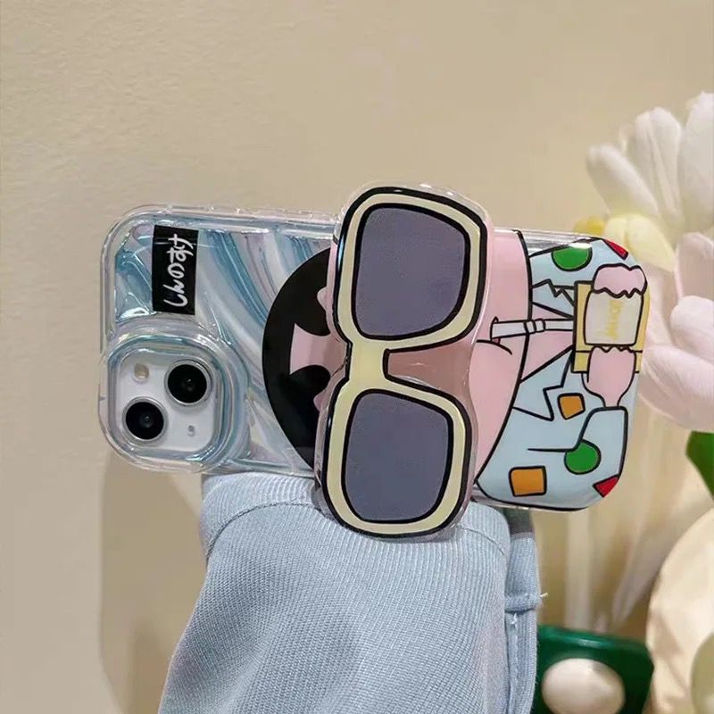 Shin Chan With 3D Sunglasses Bracket Phone Holder iPhone Soft Case