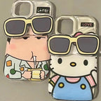 Protective Apple iPhone Back Cover - Hello Kitty With 3D Sunglasses Bracket Phone Holder iPhone Soft Case - Style 2