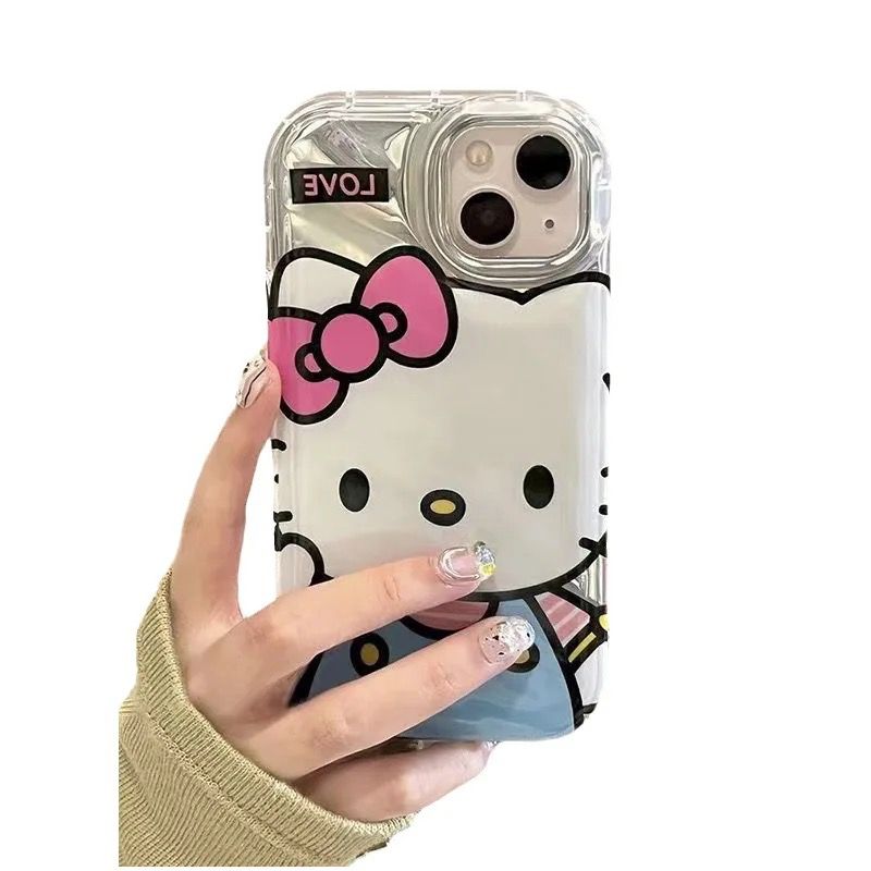 Protective Apple iPhone Back Cover - Hello Kitty With 3D Sunglasses Bracket Phone Holder iPhone Soft Case - Style 4