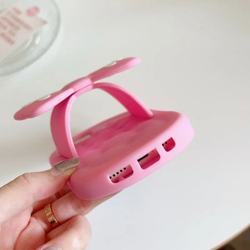 Protective Apple iPhone Back Cover - 3D Pink Bow Slipper Trendy Rubber Silicone iPhone Case - Style 4