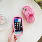 Protective Apple iPhone Back Cover - 3D Pink Bow Slipper Trendy Rubber Silicone iPhone Case - Style 3