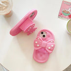 Protective Apple iPhone Back Cover - 3D Pink Bow Slipper Trendy Rubber Silicone iPhone Case - Style 2