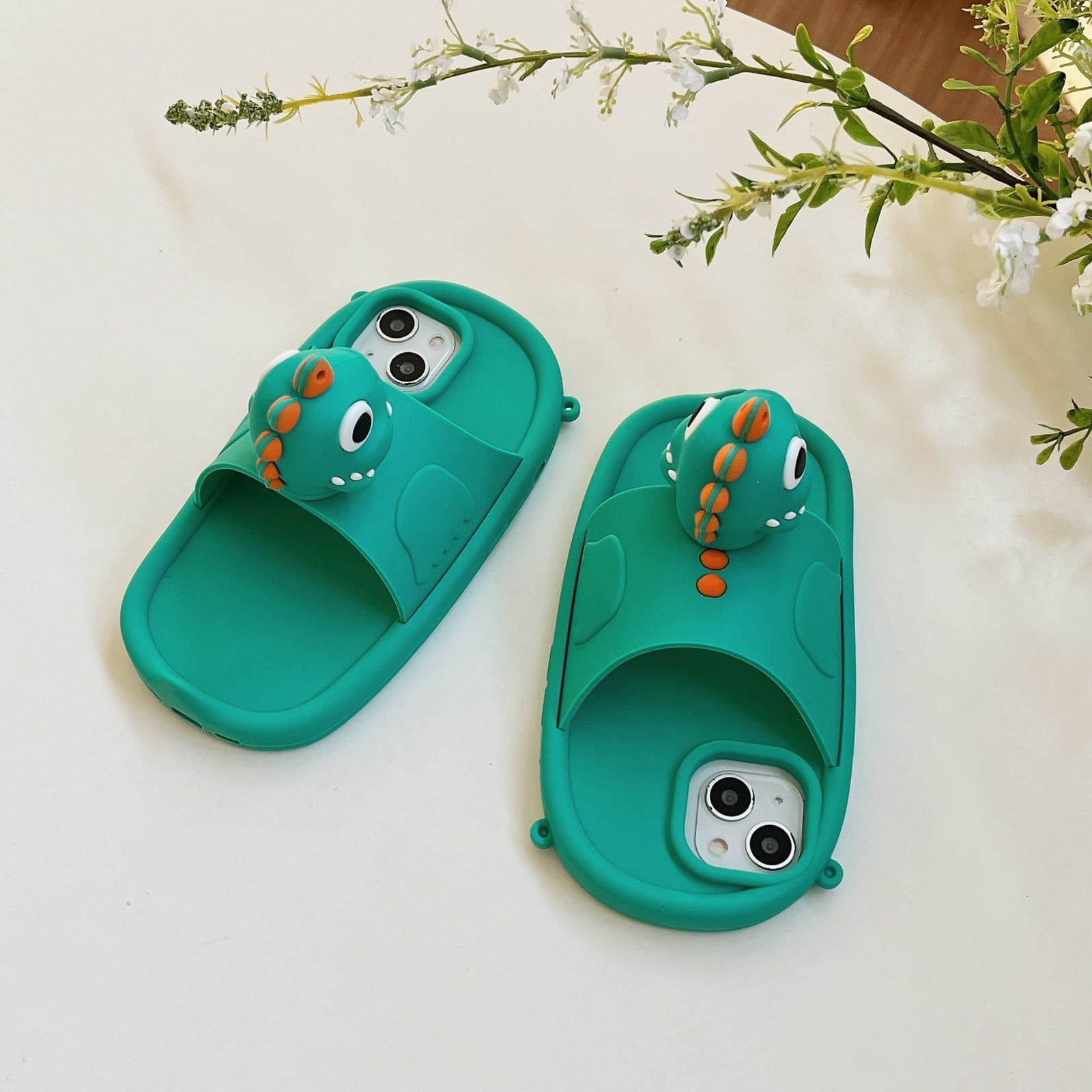 3D Green Dinosaur Phone Holder Rubber Silicone Case