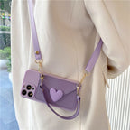 Protective Apple iPhone Back Cover - Luxury Heart Wallet Crossbody Bracelet Lanyard iPhone Rubber Silicone Case - Style 2