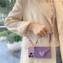 Luxury Heart Wallet Crossbody Bracelet Lanyard iPhone Rubber Silicone Case