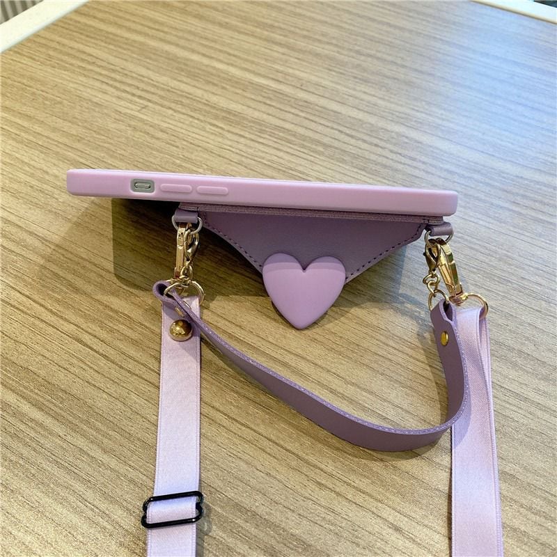 Luxury Heart Wallet Crossbody Bracelet Lanyard iPhone Rubber Silicone Case