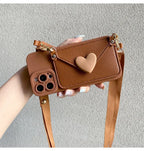 Protective Apple iPhone Back Cover - Luxury Heart Wallet Crossbody Bracelet Lanyard iPhone Rubber Silicone Case - Style 4