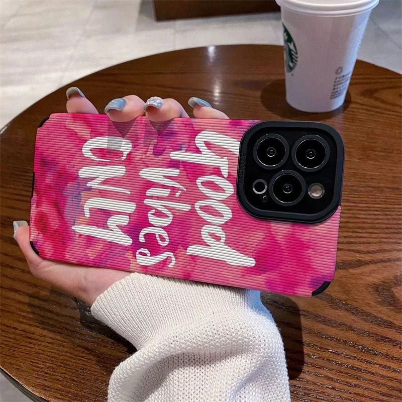 Good Vibes Only Pink iPhone Textured Soft Silicone Case