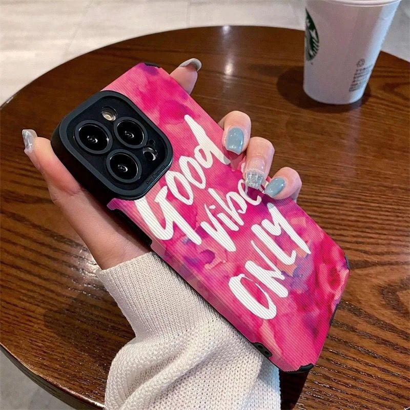 Protective Apple iPhone Back Cover - Good Vibes Only Pink iPhone Textured Soft Silicone Case - Style 3