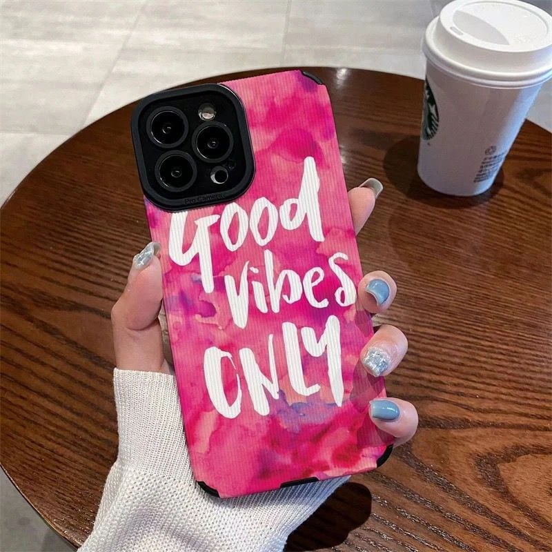 Protective Apple iPhone Back Cover - Good Vibes Only Pink iPhone Textured Soft Silicone Case - Style 2