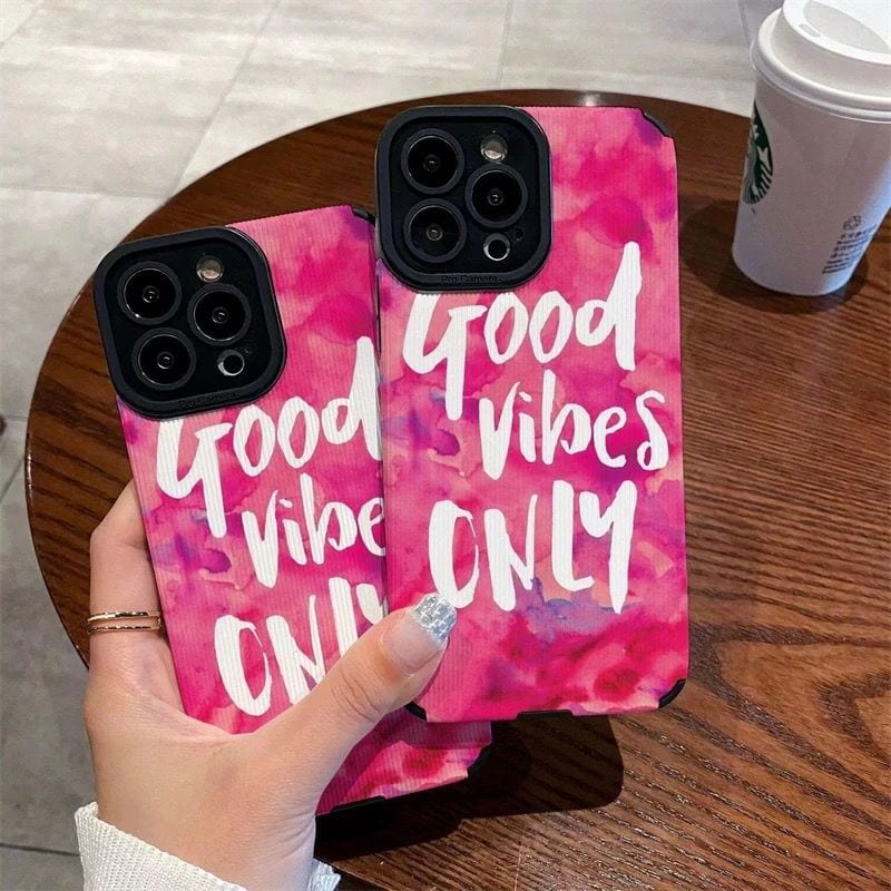 Protective Apple iPhone Back Cover - Good Vibes Only Pink iPhone Textured Soft Silicone Case