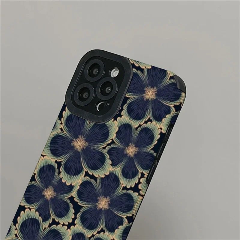 Protective Apple iPhone Back Cover - Big New Dark Blue Green Floral Flowers iPhone Textured Soft Silicone Case - Style 6