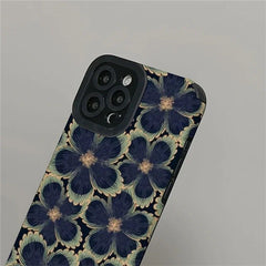 Big New Dark Blue Green Floral Flowers iPhone Textured Soft Silicone Case