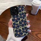 Protective Apple iPhone Back Cover - Big New Dark Blue Green Floral Flowers iPhone Textured Soft Silicone Case - Style 3